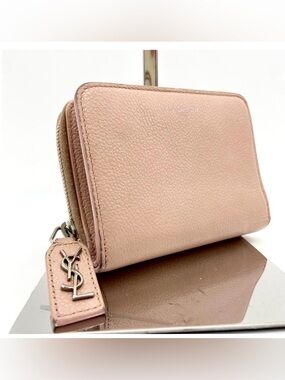 Saint Laurent Blush Pink Leather Zip Around Wallet YSL